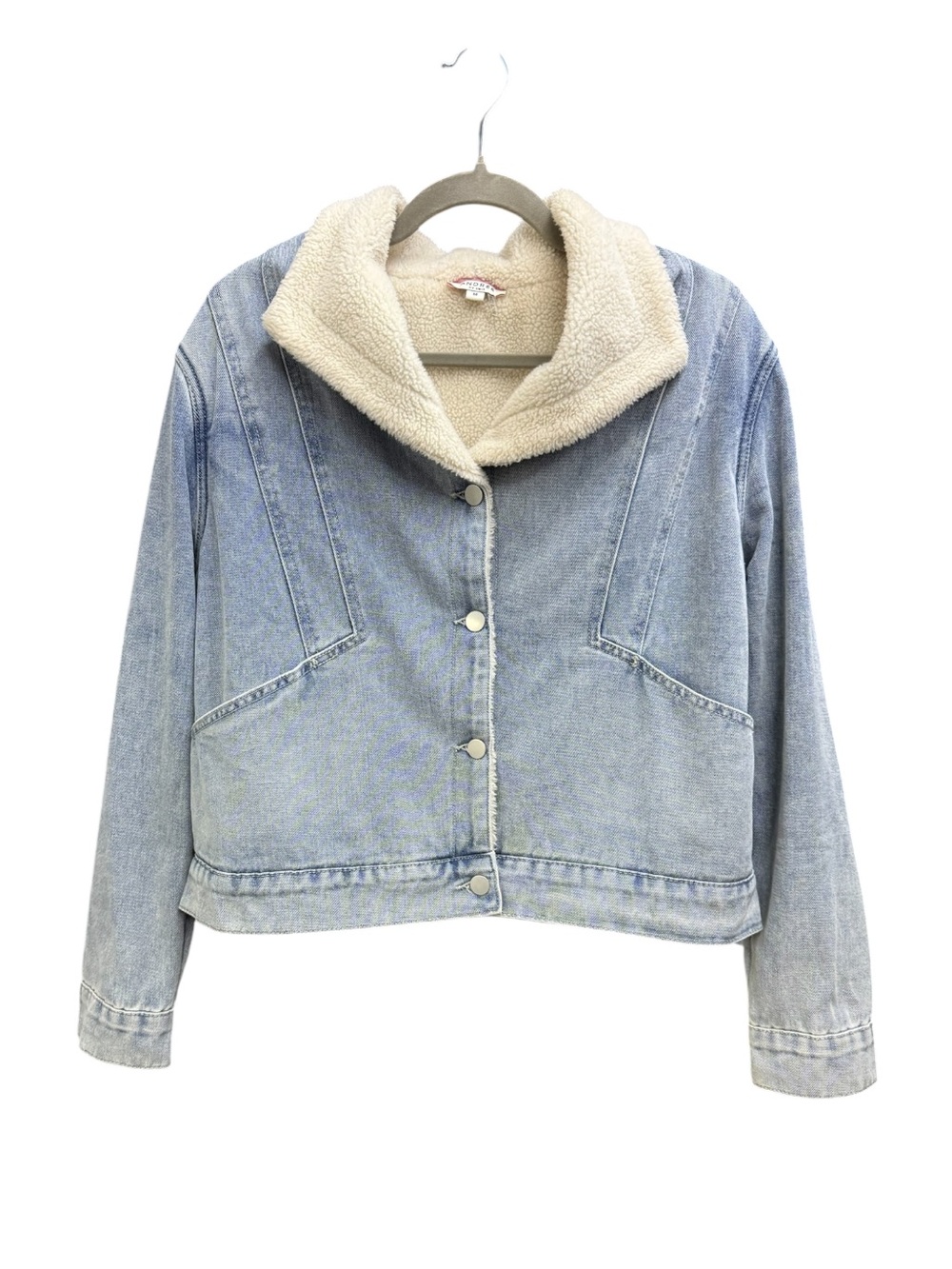 Andrée by Unit Sherpa Lined Denim Jacket Hooded Light Wash Boho
